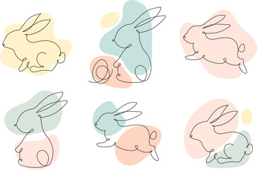 Easter bunny outline vector illustration. Rabbit line icon set.