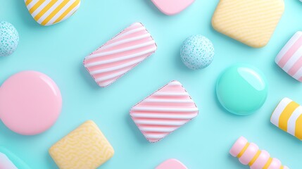 Fototapeta premium Colorful Circular and Rectangular Shapes on Aqua Background for Creative Design Inspiration and Trends