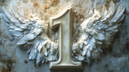 A whimsical design of the number "1" adorned with intricate angel wings, blending elegance with a touch of fantasy