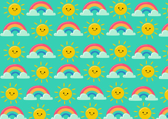 seamless pattern with rainbow and sun