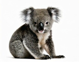 Fototapeta premium Young koala, Phascolarctos cinereus, 14 months old, sitting in front