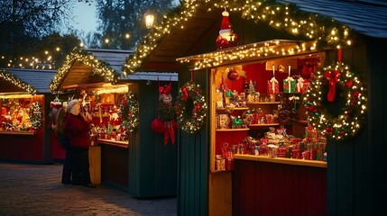 Christmas Market magical Christmas village with colorful lights, wreaths, and sparkling decorations  16:9 --no noise white background - Image #4 @jouni