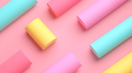 Colorful Cylinders and Paper Rolls on a Pink Background for Creative and Modern Design Concepts