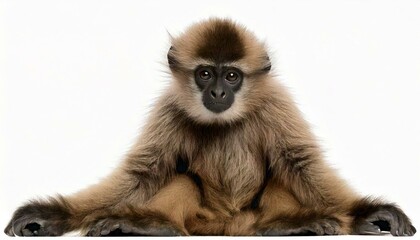 Fototapeta premium Young Pileated Gibbon, 4 months old, sitting in front of white