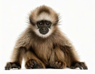 Obraz premium Young Pileated Gibbon, 4 months old, sitting in front of white