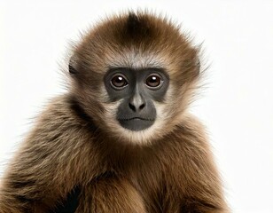 Obraz premium Young Pileated Gibbon, 4 months old, sitting in front of white