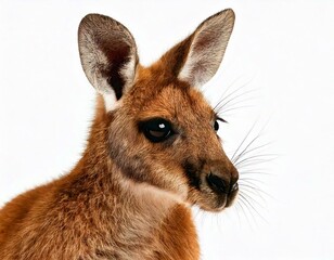 Fototapeta premium young red kangaroo (9 months) - Macropus rufus in front of a white