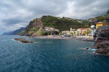 View of Ponta do Sol city and cliff. Madeira, Portugal, Europe. 