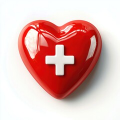 Obraz premium Red heart with a white cross symbolizing good health, isolated on a clean white background