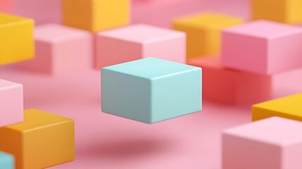 Obraz premium Colorful Floating Blocks on Soft Pink Background for Creative Design and Abstract Concepts