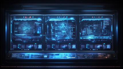 Futuristic control room displays data analysis