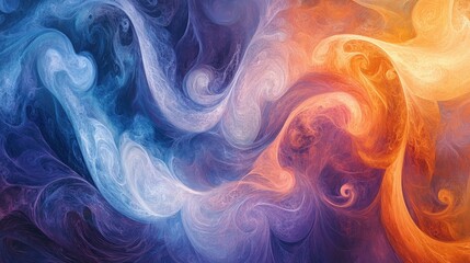 Fototapeta premium Abstract artistic waves in light blue, orange, and purple swirls, evoking motion and fluidity, ideal for design and creativity-focused projects