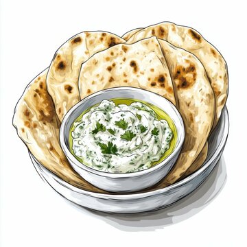 pita bread with dip in bowl clip art preview