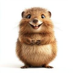 Obraz premium Quokka with a happy expression and fluffy round body, isolated on a clean white background