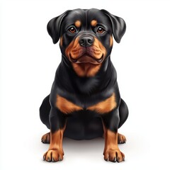Obraz premium Rottweiler with a confident posture and deep brown eyes, placed on a bright white background