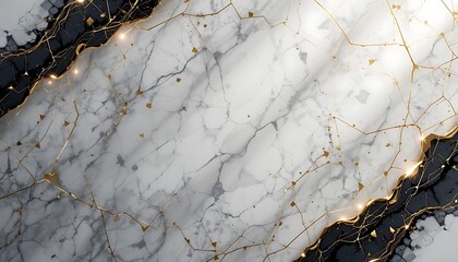 Abstract Marble Design with Gold Accents and Black Inclusions
