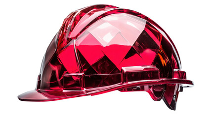 Fototapeta premium Red hard hat shining on transparent background: protecting construction workers