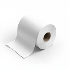 Fototapeta premium single roll of soft white toilet paper with visible texture, isolated on a clean white background