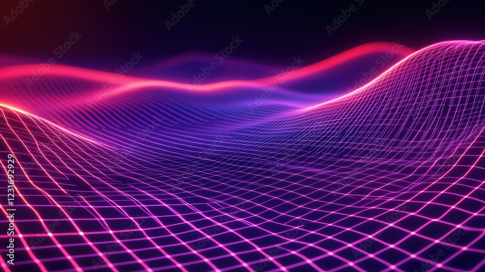 Poster dynamic abstract digital background with glowing lines and grid patterns, evoking technology and ai