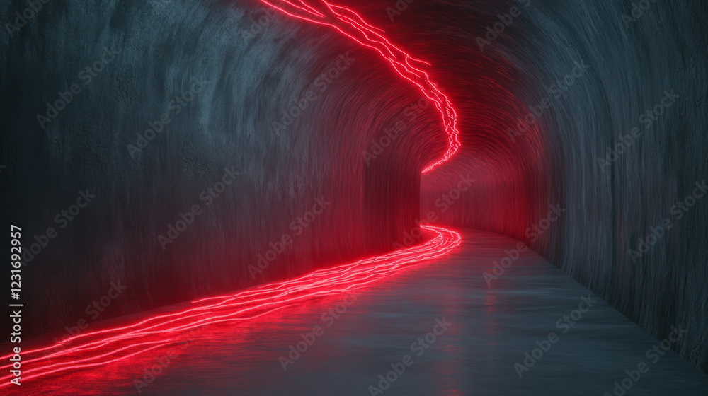 Aufkleber An elegant photograph displaying neon-like light trails slicing through darkness, giving the impression of futuristic speed in an urban setting,