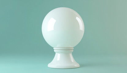 glossy white crystal ball on smooth pedestal against soft gradient background, evoking sense of mystery and curiosity