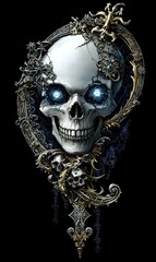 Ornate Skull with Glowing Eyes  Baroque Frame  Dark Fantasy Art