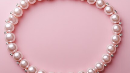Obraz premium Elegant arrangement of pearls in a circular design on a soft pink background, leaving space for copy