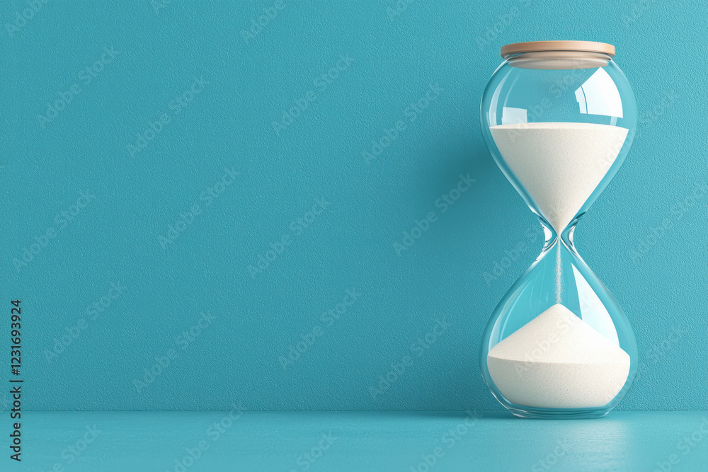 Aufkleber an elegant design focusing on an hourglass placed on a reflective tabletop, the gradient sand formin