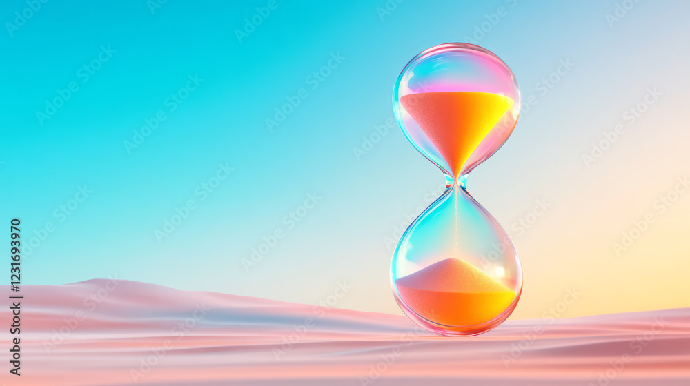 Aufkleber a serene composition with a floating hourglass in front of a blurred background, its vivid sand form