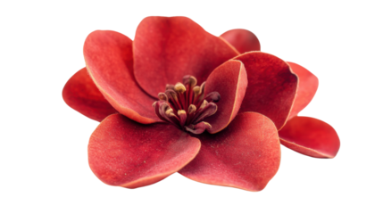 Red flower blooming with transparent background showing petals and stamen