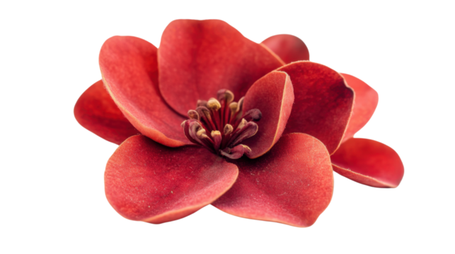 Red flower blooming with transparent background showing petals and stamen