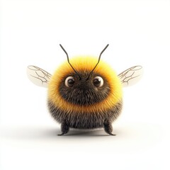 fuzzy bumblebee with tiny wings and a round body, centered on a clean white background