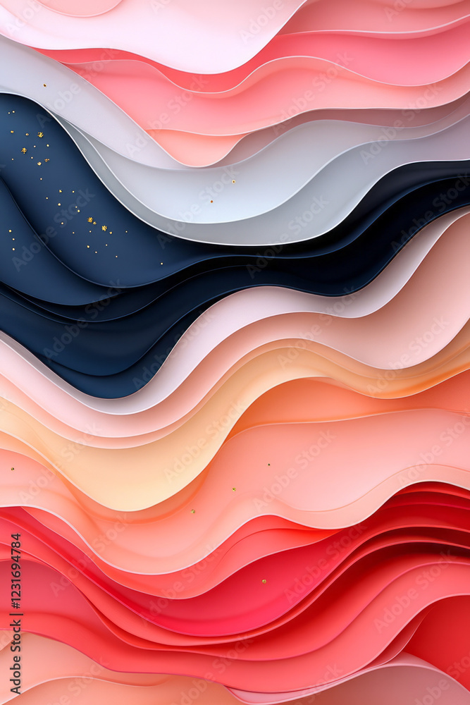 Poster a minimalist macro image where bold black curves cut through swirling layers of red and pink, highli