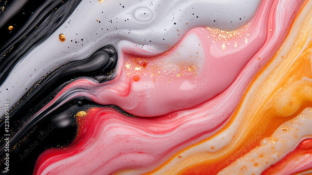 Leinwandbilder a dramatic overhead perspective showing abstract swirl patterns combining pink and red hues with bla