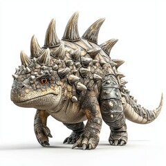 Fototapeta premium Spiky Ankylosaurus with an armored tail, isolated on a clean white background