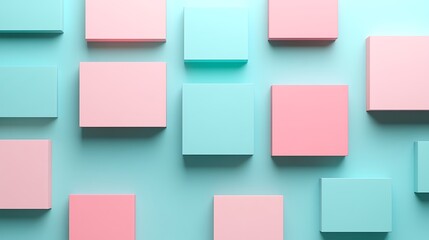 Colorful Geometric Shapes Arranged in an Aesthetic Flat Lay Composition on a Light Blue Background