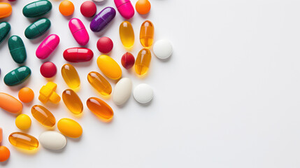 Colorful vitamins and capsules assortment with copy space