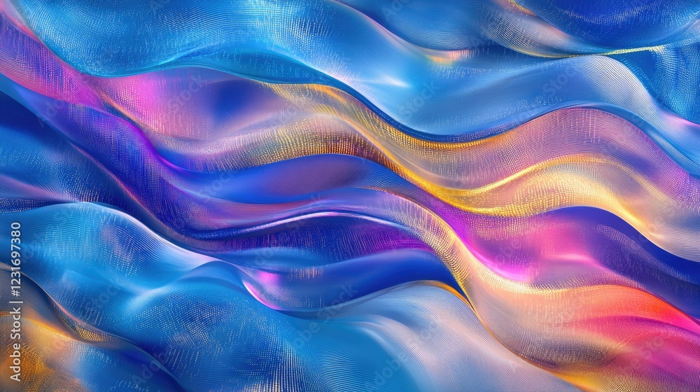 Poster luminous data patterns and abstract waves blending into a seamless futuristic design