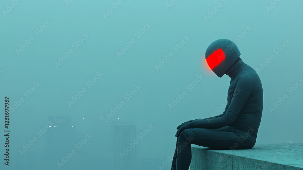Aufkleber a moody photograph capturing the robotâ€™s back turned to the camera, arms folded, as it surveys the