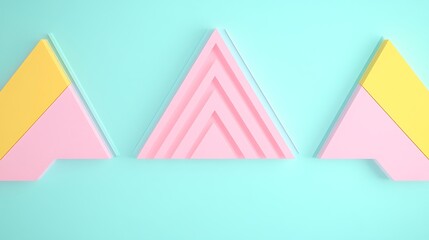 Colorful Geometric Shapes in Pastel Tones with Layered Triangles on a Soft Blue Background