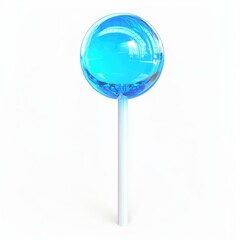 Glowing neon blue lollipop with a translucent effect, centered on a clean white background