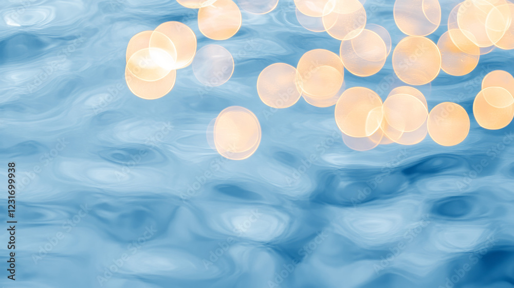 Aufkleber an elegant image capturing diffused golden lights floating on a cool ultramarine background, symboli