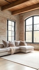 Fototapeta premium Rustic charm in cozy converted warehouse loft urban setting interior design warm environment inviting viewpoint