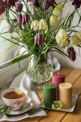 Easter, eggs, candles, comfort, festive table, Easter decor