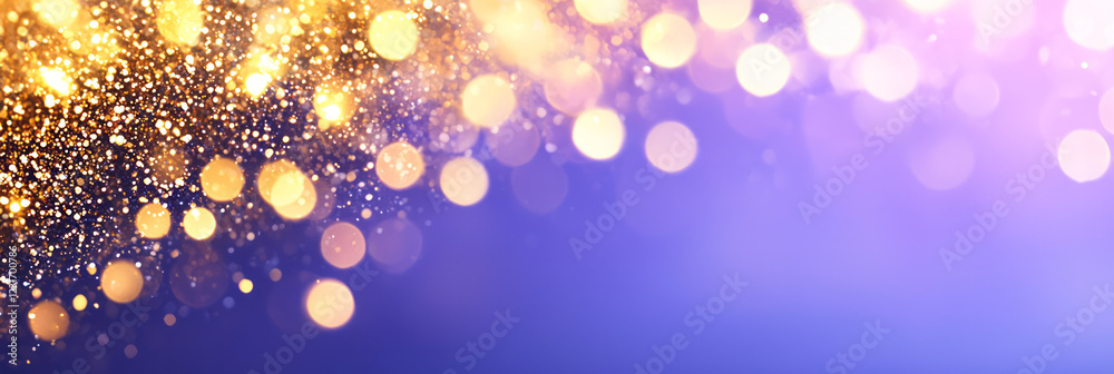 Poster a high-contrast abstract design with bright gold glitter dancing against a shaded indigo field, high