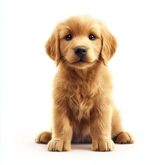 Golden Retriever puppy with fluffy fur and big, innocent eyes, isolated on a clean white background