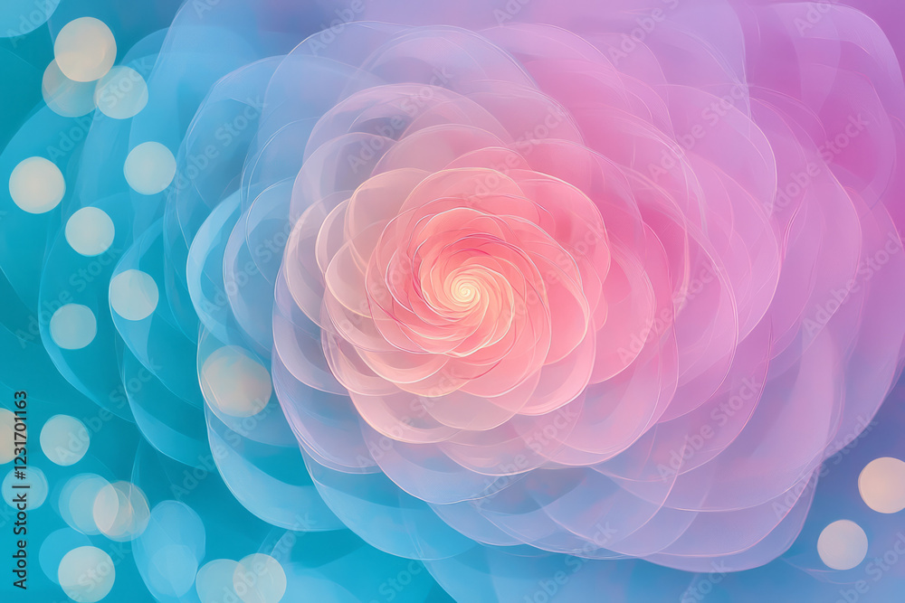 Poster A captivating swirl of rose gold hints amidst a predominantly azure bokeh field, giving a layered, magical sense of light,