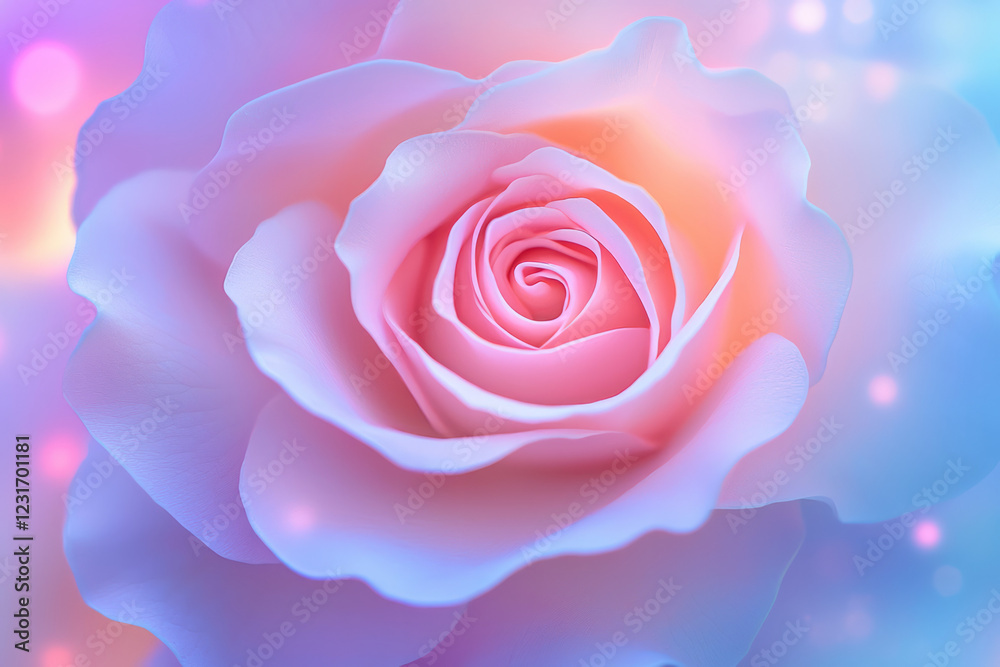 Poster a captivating swirl of rose gold hints amidst a predominantly azure bokeh field, giving a layered, m