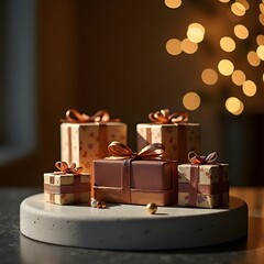 Elegantly Captured Holiday Gifts on Stone Pedestal