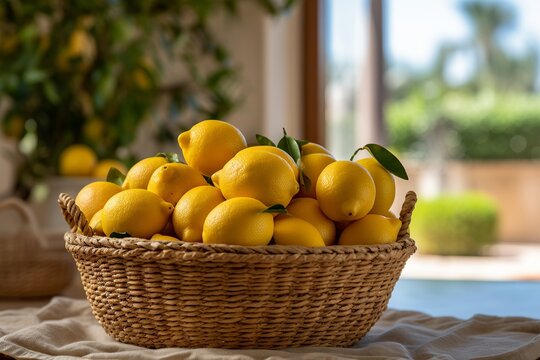 Basket full of lemons in a house Generative AI